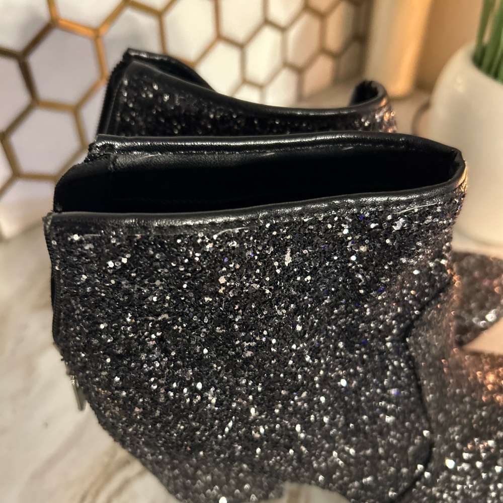 Black Glitter Chunky Heel Booties - Picture 5 of 10
